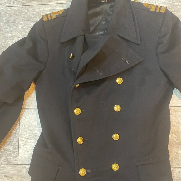 VTG WW2 Canadian RCN Navy Officers Great Coat Wool Mens Medium - Picture 6 of 13